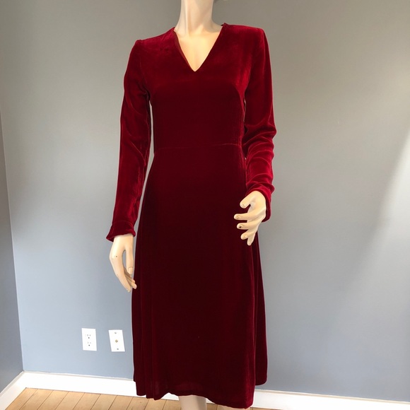 NWT Akris Punto Red Velvet V-Neck Midi Dress Sz 2 - Picture 12 of 16